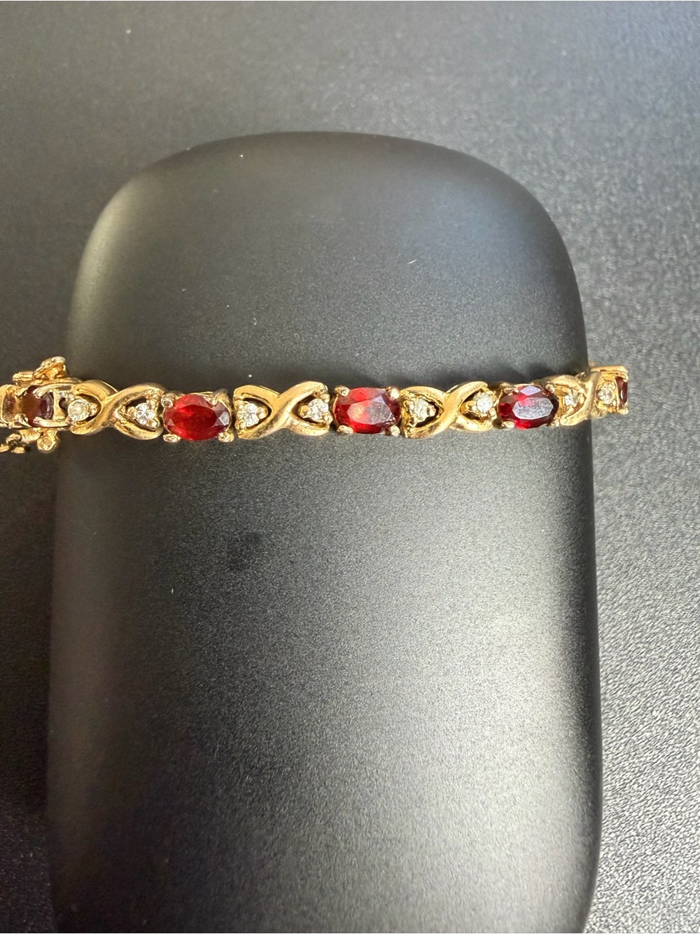 Gold Vemeil Garnet Stone Tennis Bracelet - vintage